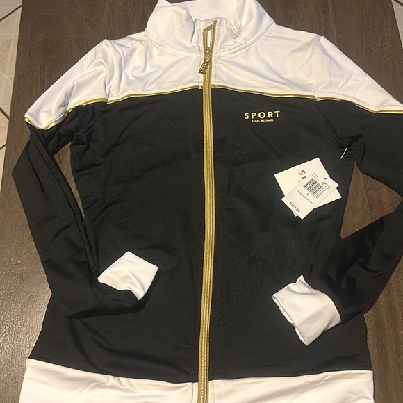 ISAAC MIZRAHI Polyester black white Stand Collar Zip-up Sport Jacket - Small - Picture 4 of 12